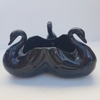 Vintage Black Vase Swan Trio Deco Vase Bird Ceramic Table Centre MCM
