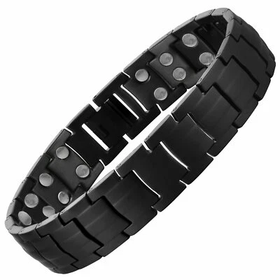GAUSSTHERAPY Matt Black Titanium Strong Magnetic Bracelet Powerful Strength | Arthritis Pains
