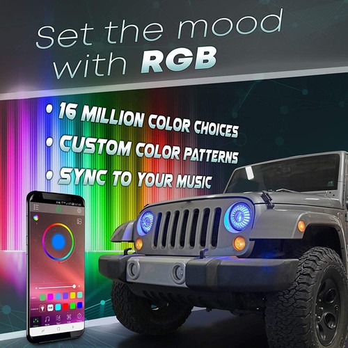 KIT combinado de faros LED Demon RGB de 7"" y luces antiniebla de 4 pulgadas para Jeep Wrangler JK - Imagen 11 de 11