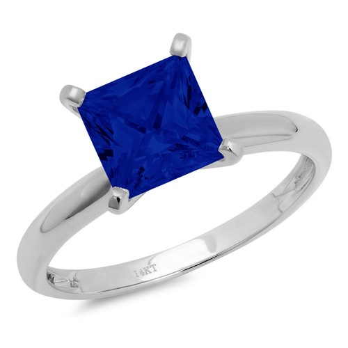 1 tcw Princess Cut Engagement Ring 14K White Gold Blue Sapphire Promise Ring - Picture 10 of 11