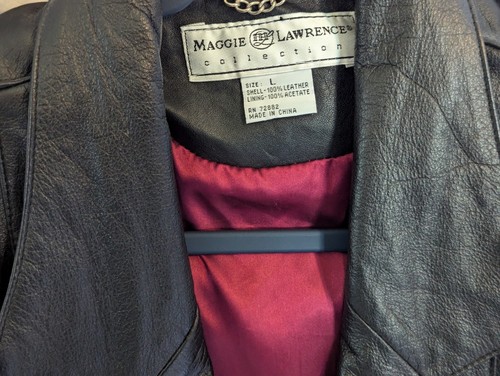 Maggie Lawrence Leather Coat Women's Large Red Satin Lining Mid-length Cosplay - Picture 4 of 6