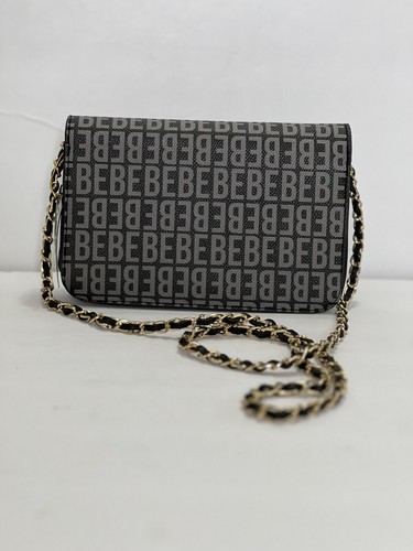 Bebe Womens crossbosy Bag Logo black gray Gold charm kira shoulder bag strap new - Picture 7 of 17