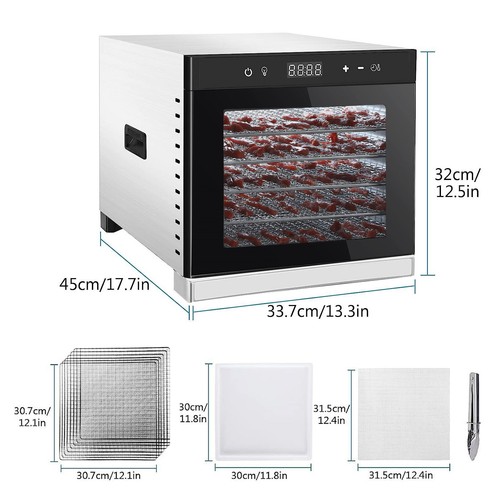 6 Bandejas Acero Inoxidable Secadora de Alimentos Máquina Deshidratadora 700W Temperatura Digital - Imagen 3 de 10