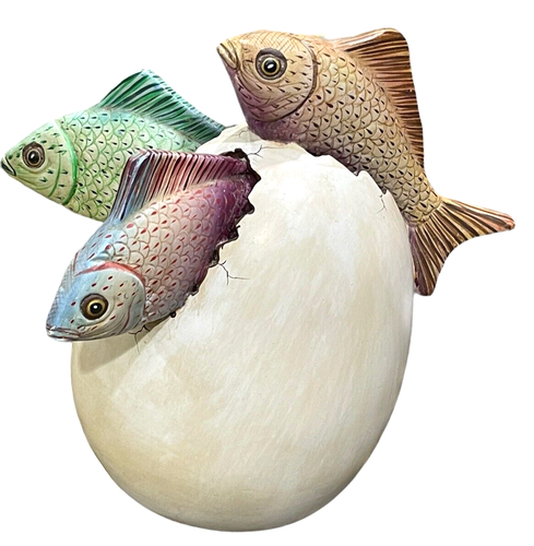 Teodoro Valdovinos Brutfisch Ei Skulptur 9 1/2" H signiert mexikanische Keramik - Bild 1 von 23