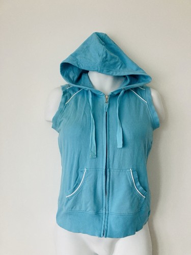 Hoodie Vest Sleeveless Y2K Blue Sz 10 Skater Pockets Vintage Zip Up Jacket