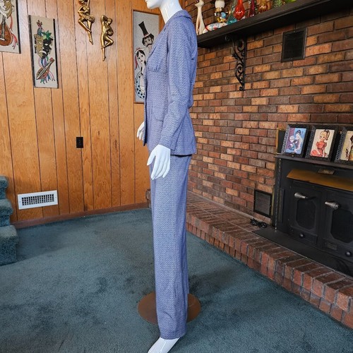 Vtg 70s Mod Youthquake High Waist Knit Graphic Bellbottom Pants Suit Pantsuit S - Picture 5 of 9