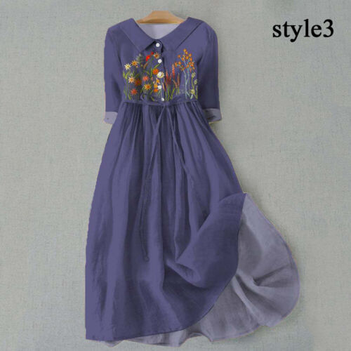 Damen Boho Sommerkleid Mit Blumenmuster Kurzärmelig Lässig Lockeres 〒 - Picture 9 of 23