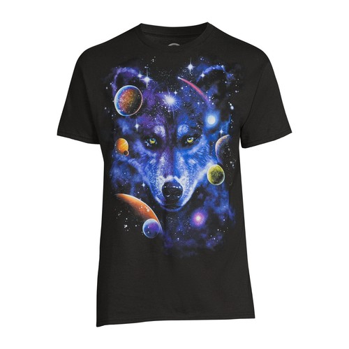 Galaxy Wolf Head Men's Graphic Tee with Short Sleeves, Sizes S-3XL - Afbeelding 1 van 2