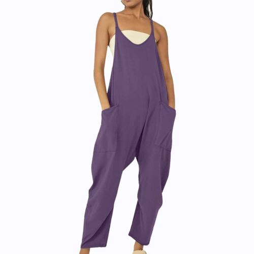 Women Casual Summer Jumpsuits Overalls Sleeveless Spaghetti Strap Romper Jumpers - Picture 50 of 63
