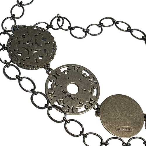 Chicos Belt Boho Chunky Floral Medallion Metal Heavy Chain Bling Vintage - Picture 7 of 10