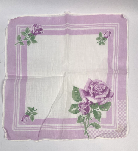 Vintage Handkerchief Hankies Lot Yellow Floral Roses Embroidered Crochet Purple - Picture 3 of 8