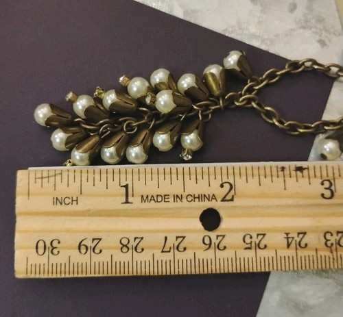 J. CREW Asymmetrical Antiqued Brassy Tone Faux Pearl Bead 28" Chain Necklace! - Picture 8 of 9