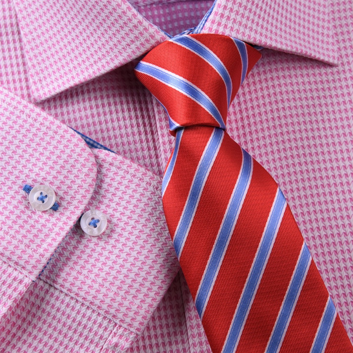 Pink Houndstooth Dress Shirt Retro B2B Plaids Checks Mens Semi