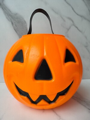Vintage Jack-O-Lantern Pumpkin Blow Mold Candy Halloween Bucket Riveted ...