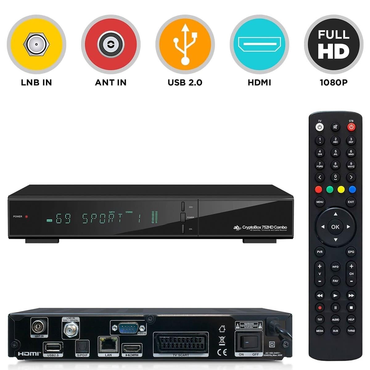 AB CryptoBox 752HD Combo Full HD DVB-S2 DVB-CT2 H.265 CI USB LAN Receiver
