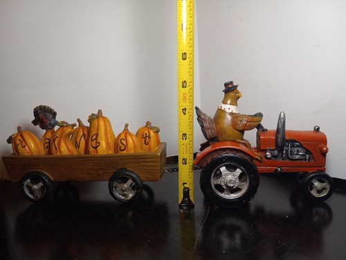 THANKSGIVING TURKEY TRACTOR PULLING PUMPKINS WAGON Figurine "HAPPY HARVEST" Rare - Picture 15 of 24