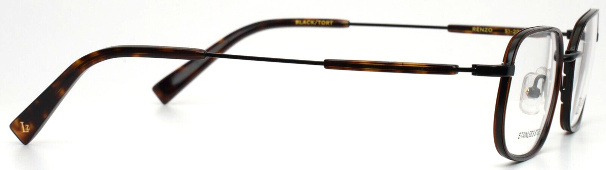 LAZZARO Renzo Black Tortoise Mens Rectangle Full Rim Eyeglasses 51