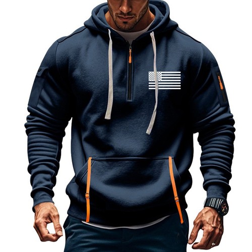 Retro Men Sweatshirt Winter Work Half Zip Up Jumper Hoodie Hooded Jacket Coat️ U - Picture 23 of 49