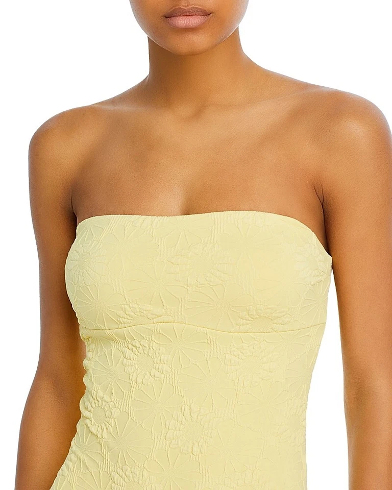Traje de baño Aqua X7541 Bandeau recortado espalda texturizado de una pieza, amarillo, M Foto 3 de 4