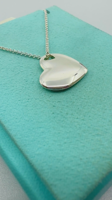 Tiffany & Co. 925 Silver Puff Heart Cutout Pendant 16