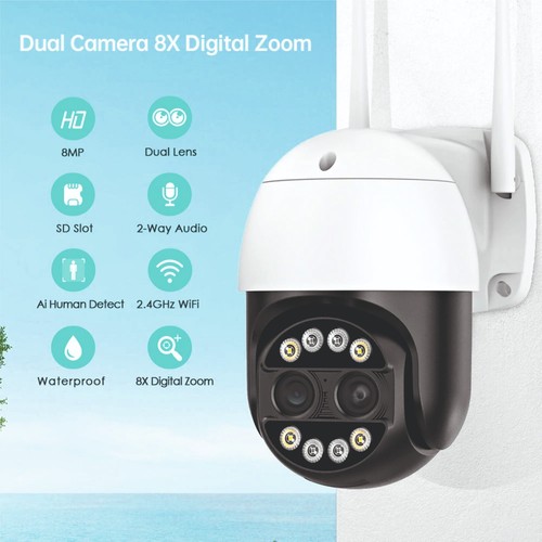 8MP Dual Lens 8x Zoom WIFI Camera Outdoor PTZ IP Camera Dome CCTV Security 128GB - Picture 3 of 14