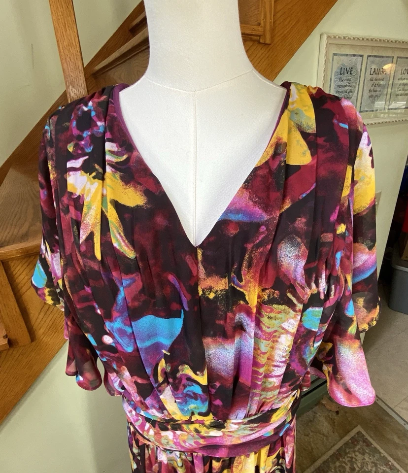 Roaman's Womens Sz 20W Purple Floral Flutter Sleeve Maxi Dress Flowy Cottagecore - Image 2 of 4