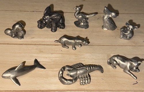 Lotto 9 statuine miniatura metallo peltro vintage mini animali misti spedizione gratuita - Foto 1 di 16