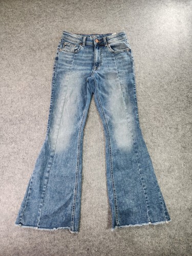 Maurice Edgely Jeans Womens 10 High Rise Flare Raw Hem Denim Blue Medium Wash