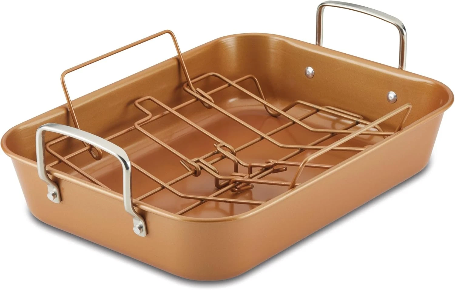 Curry Nonstick Roaster / Roasting Pan with Rack - 11 Inch X 15 Inch, Brown