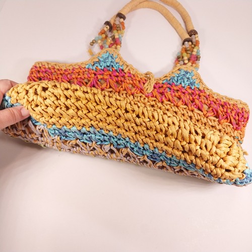 Cappelli Straworld mehrfarbig Regenbogen gewebt Handtasche Perlen Griffe Kokosnuss Knopf - Bild 9 von 15