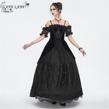 DEVIL FASHION Women Gothic Victorian Steampunk Black Party Lace Long Dresses