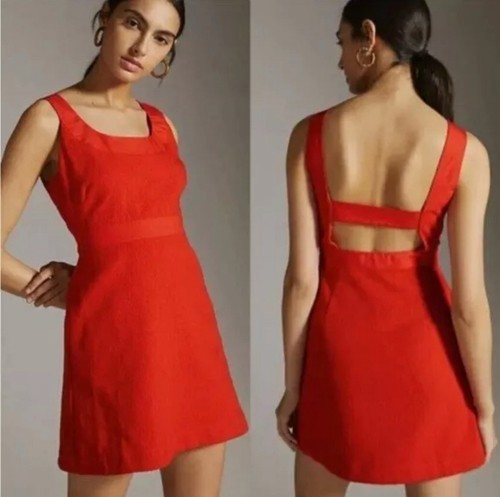NEW Anthropologie Maeve 6 Scoop Neck Mini Dress Sleeveless Red Holiday Cocktail - Picture 6 of 16