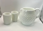 Fenton Hobnob Milk Glass Pitcher and Set of Juice Glasses 1950’s Vintage EUC