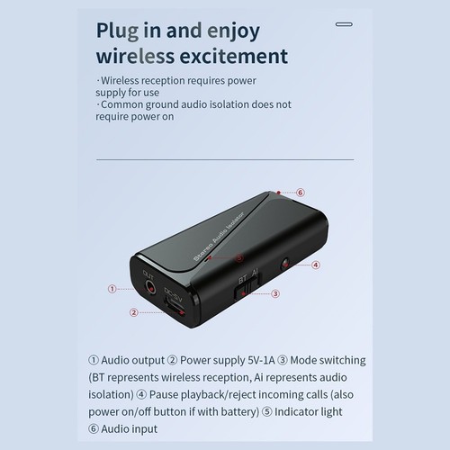 Bluetooth 5.4 Audio Receiver 3.5mm -Interference Ground Loop Noise 6638 - Foto 10 di 10