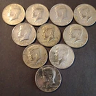 Lot of Ten 1965-69 Kennedy Half Dollars, 40% Silver $5 Face Value