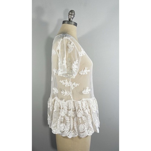 Blusa para mujer KIMCHI AZUL marfil malla transparente bordada dobladillo en capas talla M - Imagen 3 de 10