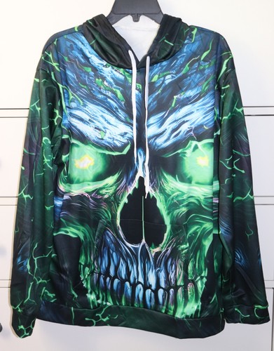¡Nuevo! Sudadera con capucha para hombre sin marca negra con gráfico de calavera verde 3D talla XL - Imagen 2 de 6