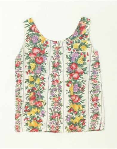 VINTAGE Womens Sleeveless Shirt Blouse UK 14 Medium Multicoloured Floral AF07