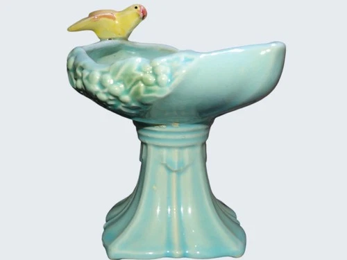 VINTAGE McCOY BIRD BATH VASE/PLANTER WITH BIRD PERCHED
