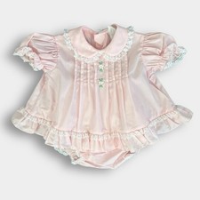 Vintage Nannette Grandma Loves Me Pink Ruffle Lace Dress Set Baby Girl 9 Months