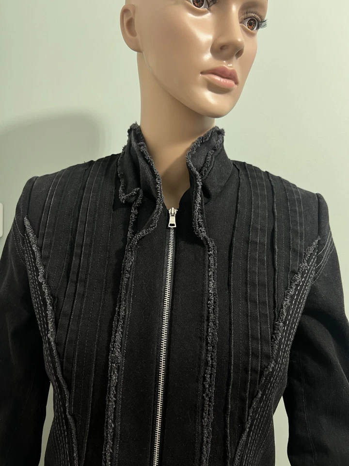 Nuevo Abrigo Chaqueta Jean Elie Tahari Forrado Negro Denim Mujer Talla XS Foto 3 de 4