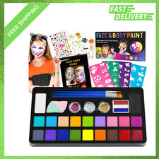 Face Painting Kit for Kids, 20 Water Based Non Toxic Paints, Stencils Brushes