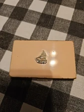 Zell Powder Mirror Compact Ship with Jewels 1940s Vintage Travel Souvenir RARE