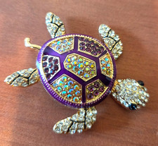 New White Purple Rhinestone Turtle Pin Brooch 2 1/4"