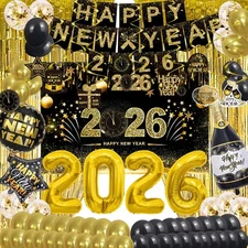 2026 New Year Party Backdrop Banner Fringe Curtains Kit