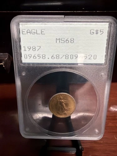 RARE VINTAGE 1987 $5 Gold Eagle 1/10 Oz PCGS MS 68  GREEN RATTLER KEY DATE