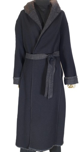 JEANS VENEZIA VINTAGE~EC!!~ABRIGO ENVOLVENTE CINTURÓN CON CAPUCHA RIBETE LANA GRIS NEGRO 18/20 - Imagen 4 de 14