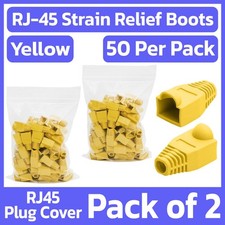 100 Pack RJ45 Boots Yellow Cat5e Cat6 Ethernet Cable Strain Relief Boot Snagless