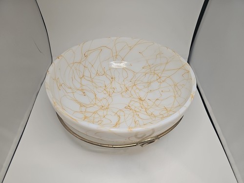 Vintage Hazel Atlas Butterscotch Drizzle Milk Glass Salad & 5 Bowl Set Spaghetti - Picture 3 of 11