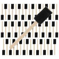 50 Pack - 1" Foam Sponge Paint Brush Set Wood Handle Craft Touch Up Stain